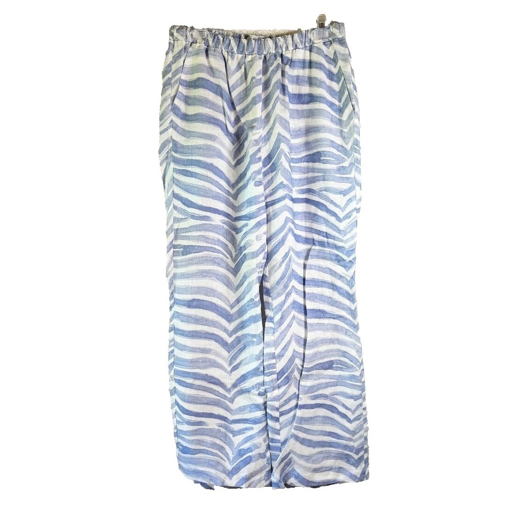 iLinen Straight Leg Linen Pant Blue Zebra Women's Size XL 100% Linen NWT